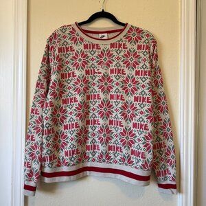 Nike Holiday Sweater Red/White/Green Snowflake Print Crewneck Unisex Size M